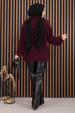 Softy Peluş Dokulu Triko Kazak Bordo - Thumbnail