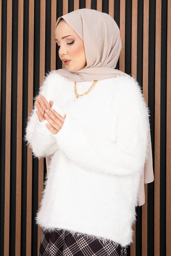 Mo - Softy Peluş Dokulu Triko Kazak Ekru (1)