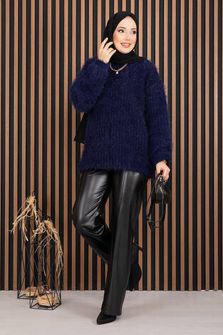 Softy Peluş Dokulu Triko Kazak Lacivert - Thumbnail