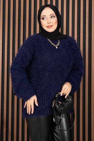Softy Peluş Dokulu Triko Kazak Lacivert - Thumbnail