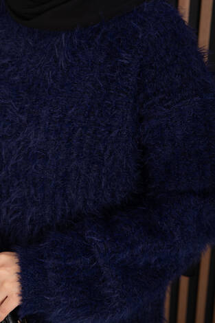 Softy Peluş Dokulu Triko Kazak Lacivert - Thumbnail