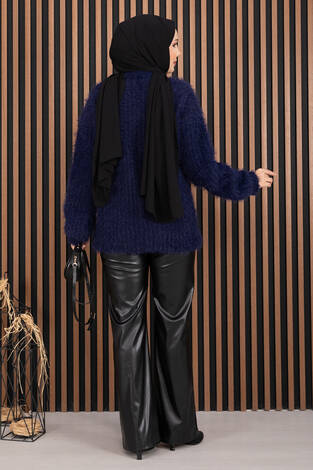 Softy Peluş Dokulu Triko Kazak Lacivert - Thumbnail