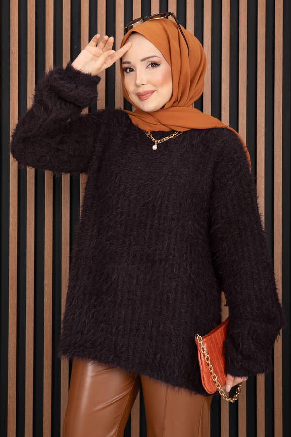 Mo - Softy Peluş Dokulu Triko Kazak Mürdüm (1)