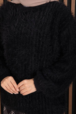 Softy Peluş Dokulu Triko Kazak Siyah - Thumbnail