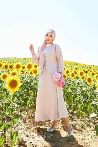 Spor Kimono Etekli Takım Bej - Thumbnail