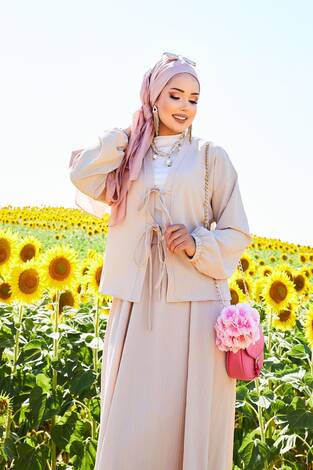 Spor Kimono Etekli Takım Bej - Thumbnail