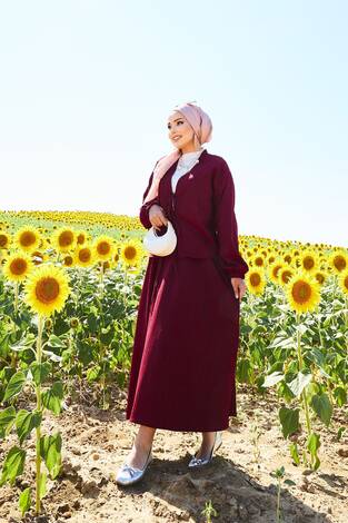 Spor Kimono Etekli Takım Bordo - Thumbnail