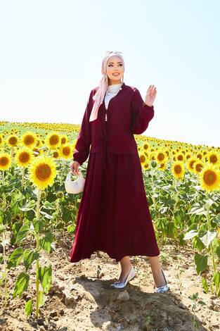 Spor Kimono Etekli Takım Bordo - Thumbnail