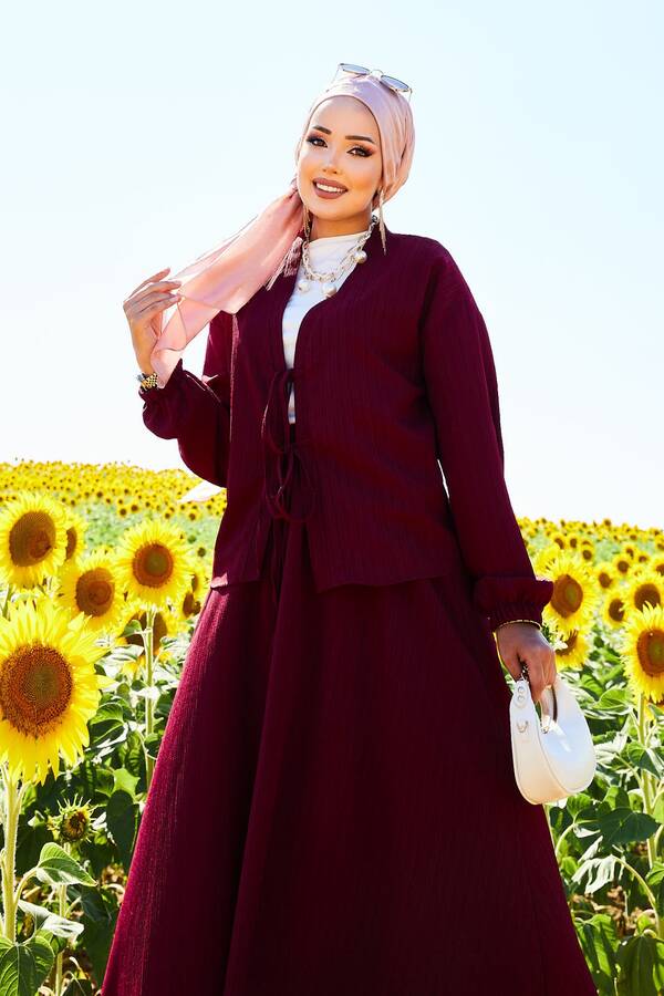 Mat - Spor Kimono Etekli Takım Bordo (1) Mat - Spor Kimono Etekli Takım Bordo (1)