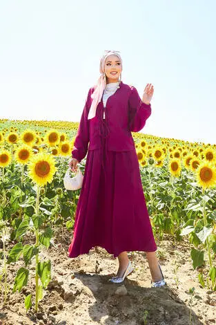 Spor Kimono Etekli Takım Fuşya - Thumbnail