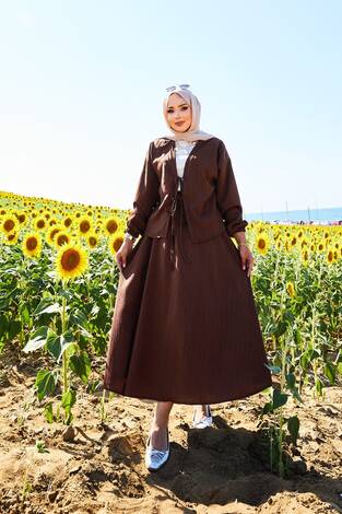 Spor Kimono Etekli Takım Kahve - Thumbnail