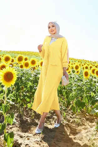 Spor Kimono Etekli Takım Sarı - Thumbnail