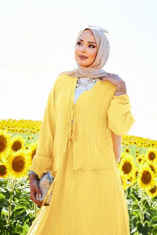 Spor Kimono Etekli Takım Sarı - Thumbnail