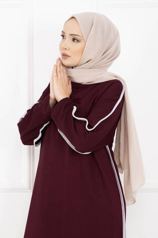 Sportif Biye Detaylı Uzun Tesettür Takım Bordo - Thumbnail