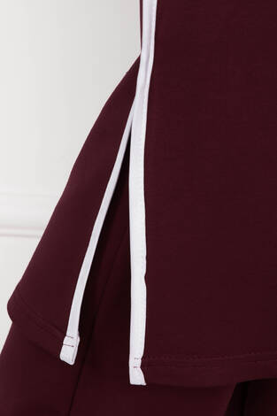 Sportif Biye Detaylı Uzun Tesettür Takım Bordo - Thumbnail