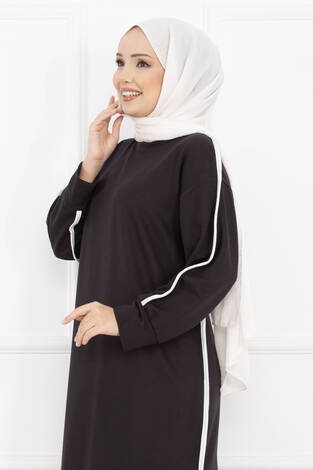Sportif Biye Detaylı Uzun Tesettür Takım Füme - Thumbnail