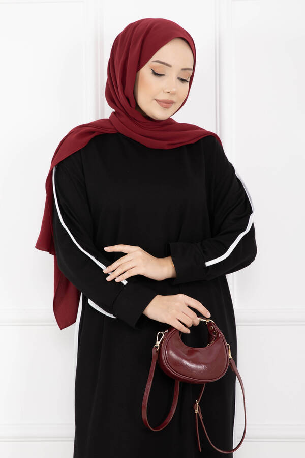 Azr - Sportif Biye Detaylı Uzun Tesettür Takım Siyah (1)