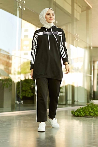 Striped Track suit 10049-1 Black - Thumbnail