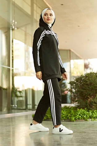 Striped Track suit 10049-1 Black - Thumbnail