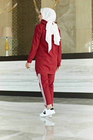 Striped Track suit 10049-3 Burgundy - Thumbnail