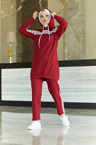 Striped Track suit 10049-3 Burgundy - Thumbnail