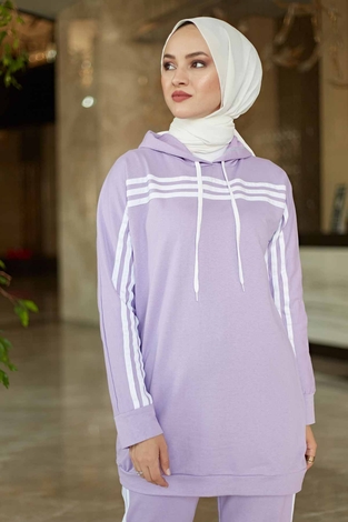 Striped Track suit 10049-5 Lilac - Thumbnail