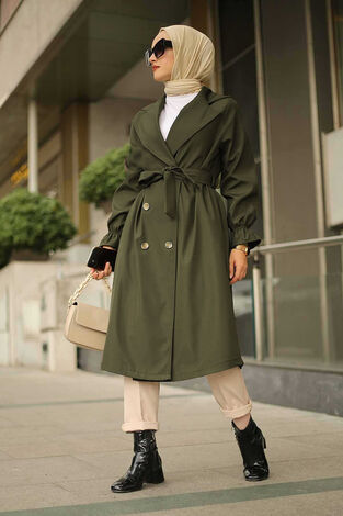 Style Trench Coat 10067-3 Khaki - Thumbnail