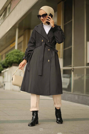 Style Trench Coat 10067-1 Black - Thumbnail