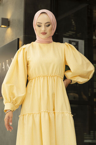 Sue Çizgili Elbise 350TH-3019-7 - Thumbnail