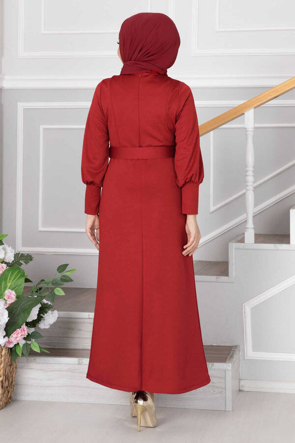 Suzanne Kemerli Tesettür Elbise Kırmızı