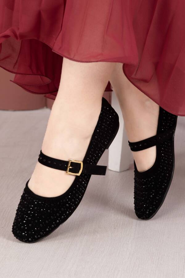 Srç - Taş Detaylı Mary Jane Babet Ayakkabı Siyah (1)