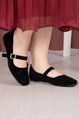 Taş Detaylı Mary Jane Babet Ayakkabı Siyah - Thumbnail