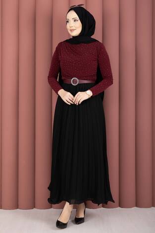 Taş Detaylı Sandy Body Bordo - Thumbnail