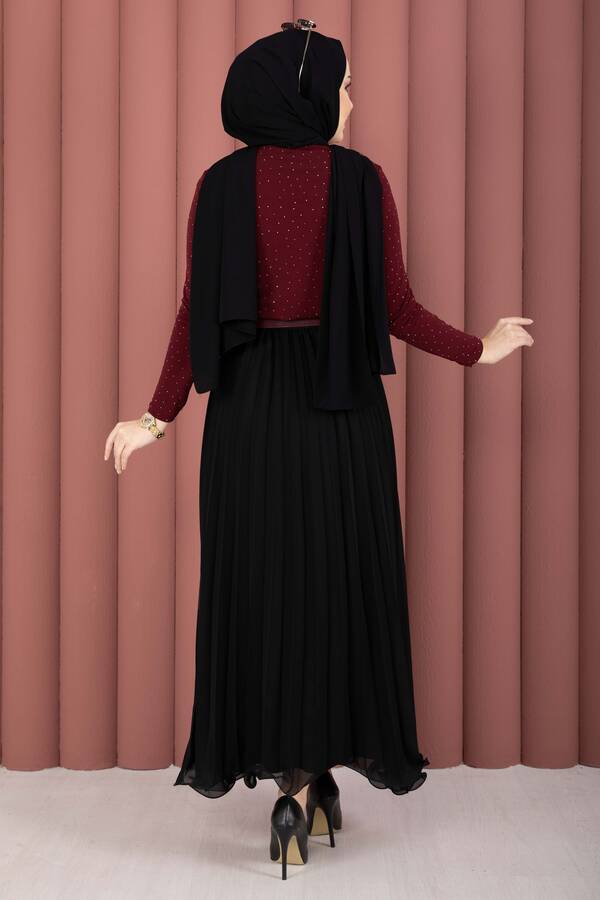 Taş Detaylı Sandy Body Bordo - 5