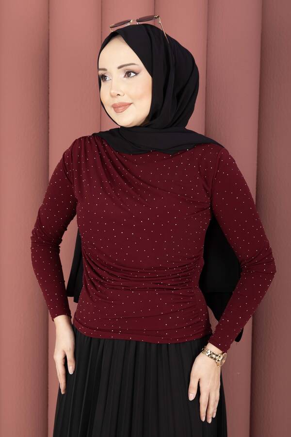 Taş Detaylı Sandy Body Bordo - 4