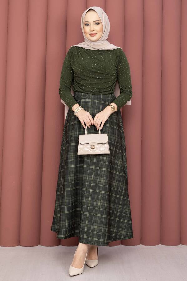 Özk - Taş Detaylı Sandy Body Haki (1)