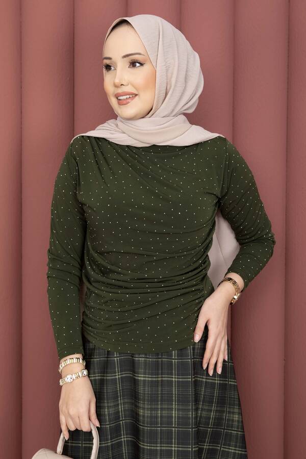 Özk - Taş Detaylı Sandy Body Haki