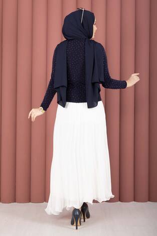 Taş Detaylı Sandy Body Lacivert - Thumbnail