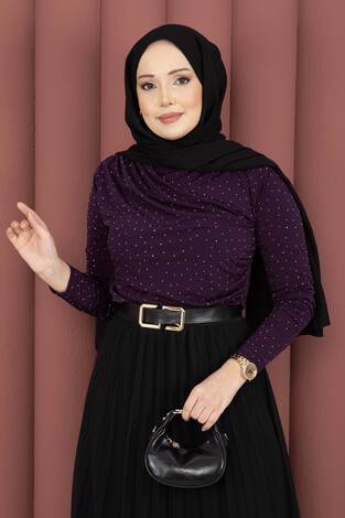 Taş Detaylı Sandy Body Mürdüm - Thumbnail