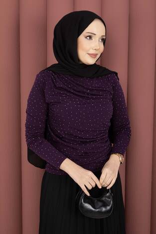 Taş Detaylı Sandy Body Mürdüm - Thumbnail