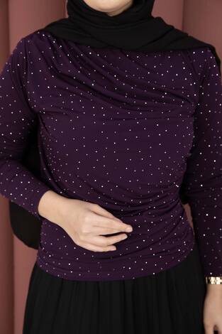 Taş Detaylı Sandy Body Mürdüm - Thumbnail