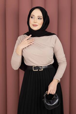 Taş Detaylı Sandy Body Vizon - Thumbnail