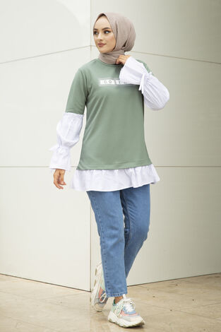 Taş Detaylı Tesettür Gömlek Tunik Mint - Thumbnail