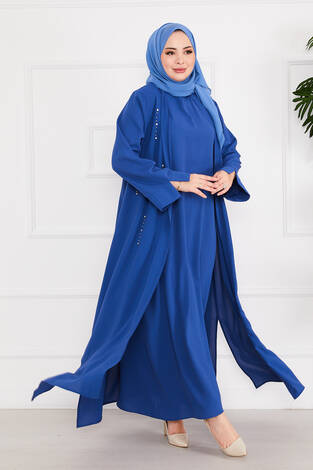 Taş Dizayn İkili Abaya Takım İndigo - Thumbnail