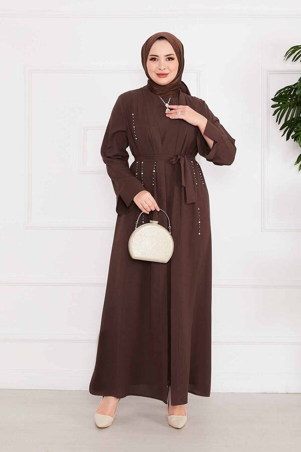 Efs - Taş Dizayn İkili Abaya Takım Kahve