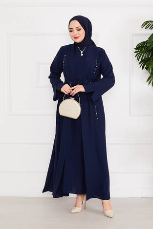 Taş Dizayn İkili Abaya Takım Lacivert - Thumbnail