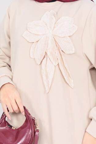 Taş İşlemeli Kabartma Çiçekli Tesettür Takım Taş - Thumbnail