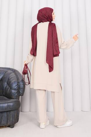 Taş İşlemeli Kabartma Çiçekli Tesettür Takım Taş - Thumbnail