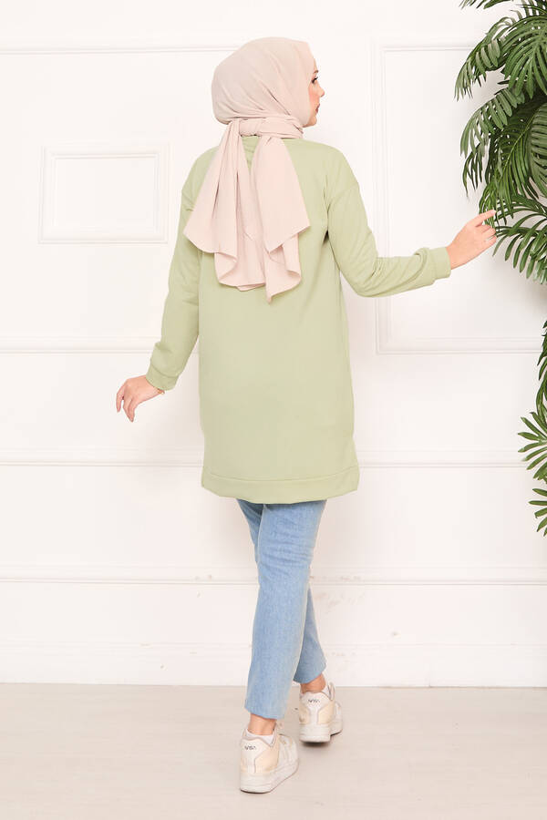 Taş İşlemeli Ponponlu Tesettür Tunik Mint - 7