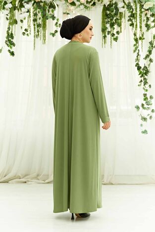 Taş İşlemeli Sandy Tesettür Elbise 590EML-12456 Fıstık Yeşili - Thumbnail